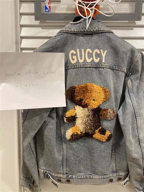 gucci denim jacket teddy bear|gucci teddy bear sweatshirt.